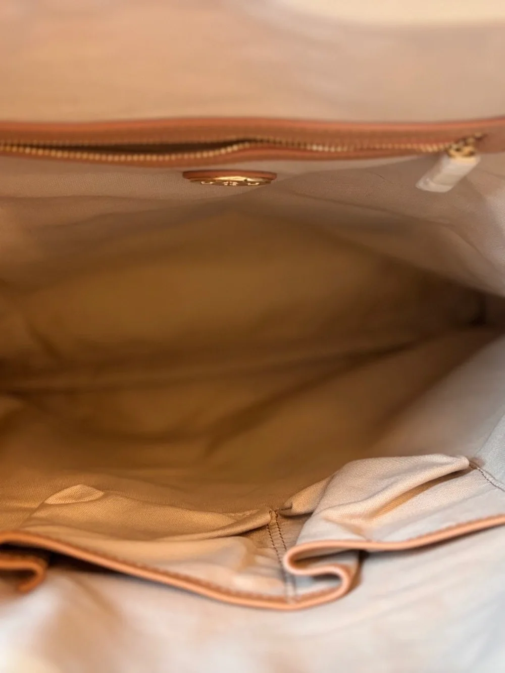 Tory Burch Ella Canvas Bird Tote Cream Navy Leather Trim Large Shoulder Bag